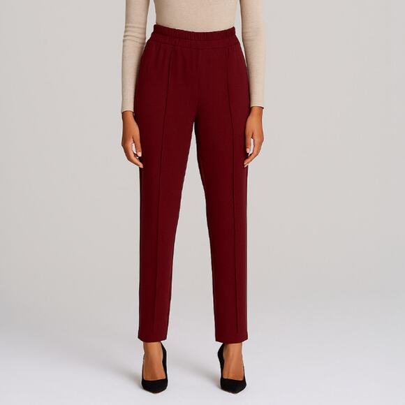 A293-C • High-Rise Knit Ankle Trousers in Deep Burgundy - Picture 1 of 6